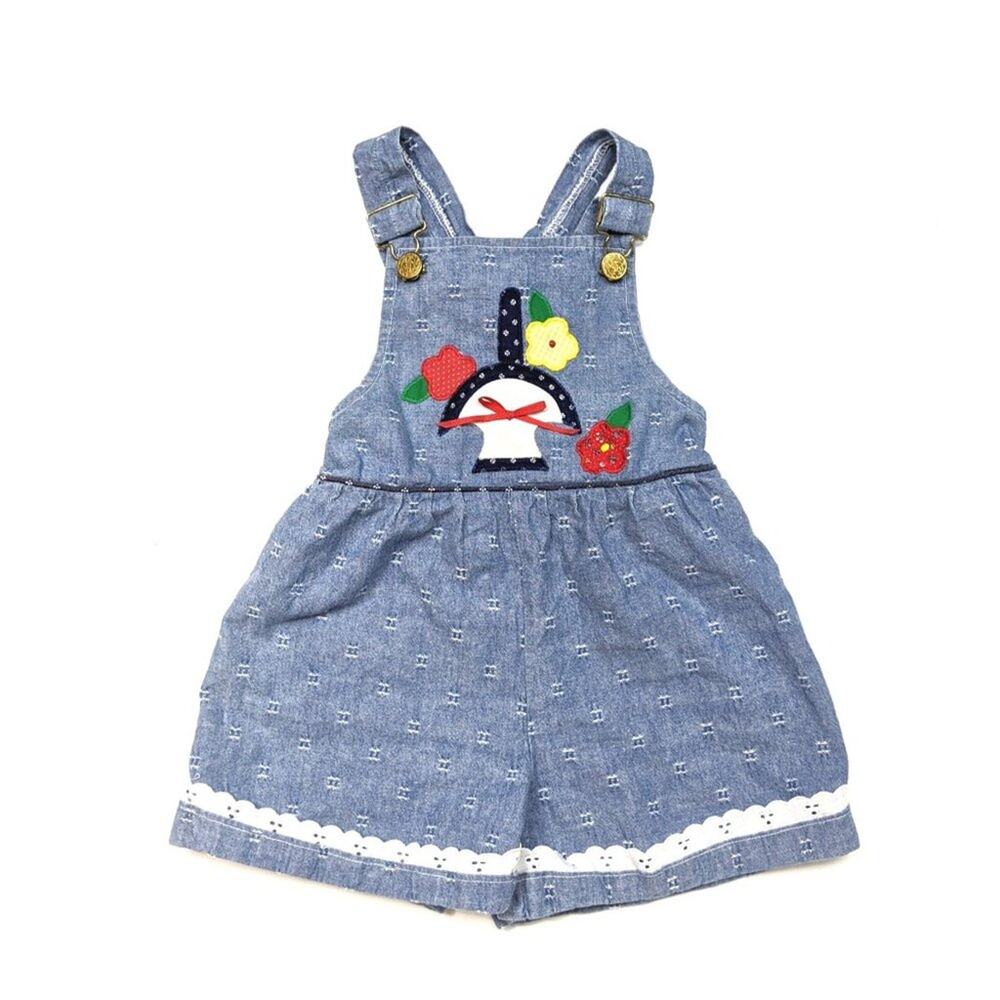 Vintage Logan Designs Shortalls Girls Size 18-24m Chambray Embroidered